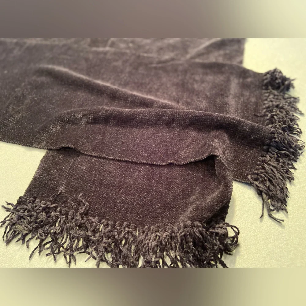 Black Chenille scarf, Unisex, fringe, 10”‎ x 70”